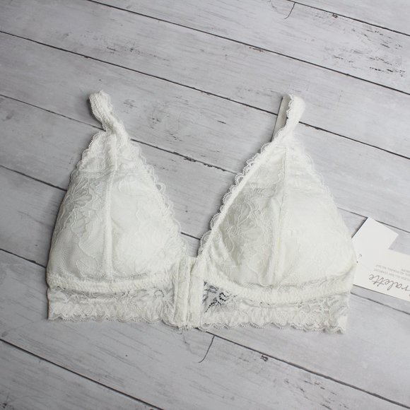 Rene Rofe Women's Off White Lace Bra Size L Padded Wire Free Front Hook - Picture 6 of 9